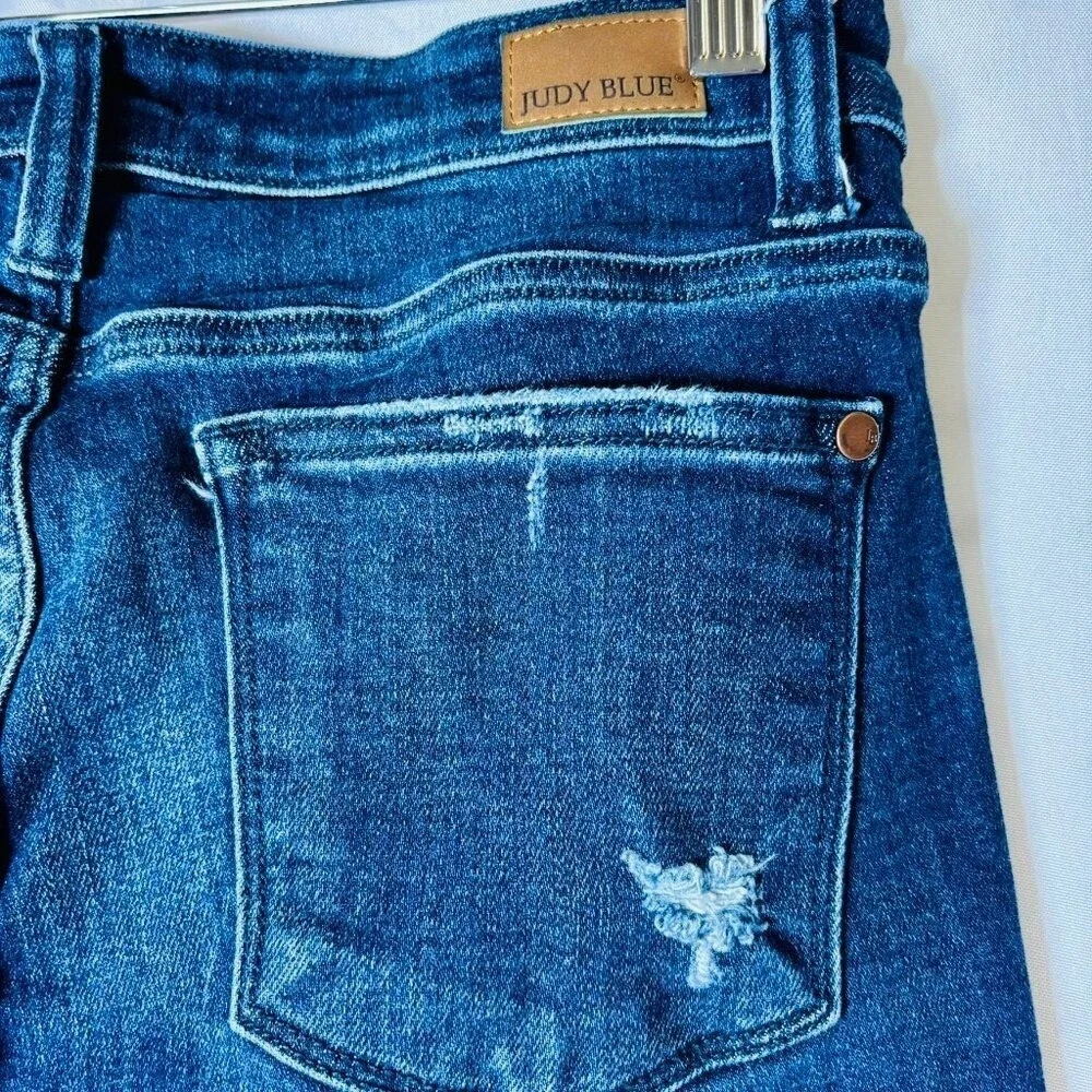 *NWOT* Judy Blue Skinny Jeans Womens 7/28 Dark Wash‎ Distressed High Rise Denim